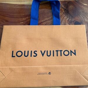 Louis Vuitton Orange Shopping Tote with Blue Handles